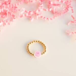 NEW BEADED BLONDES women's smiley bb bead ring in gold/ pink